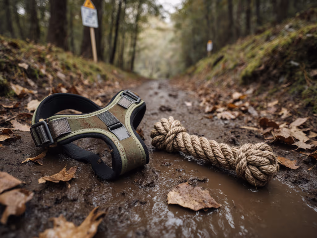 muddy_trail_with_visible_dog_harness_and_toy