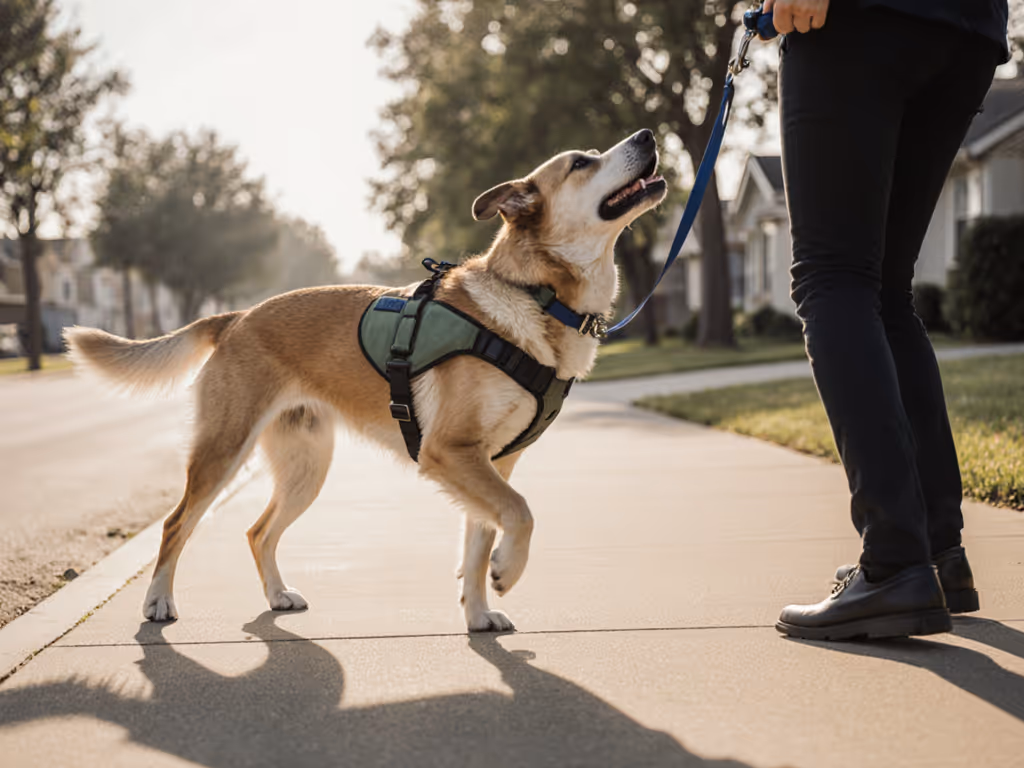 handler_and_dog_practicing_u-turns_near_sidewalk